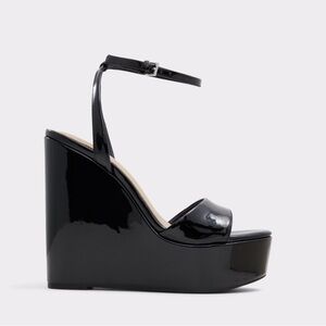 Aldo talewen wedge sandals Glossy Black Strappy Heels